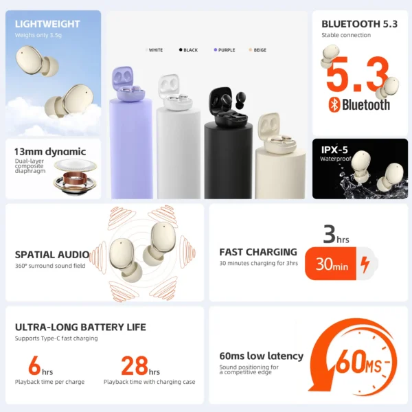 Max Bass True Wireless Earbuds – Bluetooth 5.3 Pocket Headphones