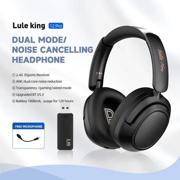 Dual-Mode 2.4G Wireless Gaming Headset with 42dB ANC & 100-Hour Battery Life