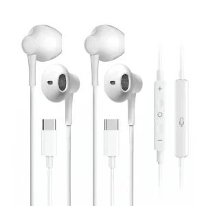 2 pack Premium  Hi-Fi Stereo USB-C Wired Earphones with Mic