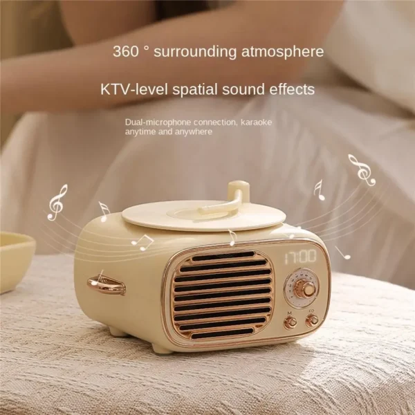 Retro Bluetooth Speaker Record Player - Vintage Style Desk Decor with Rotating Vinyl Disc