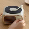 Retro Bluetooth Speaker Record Player - Vintage Style Desk Decor with Rotating Vinyl Disc