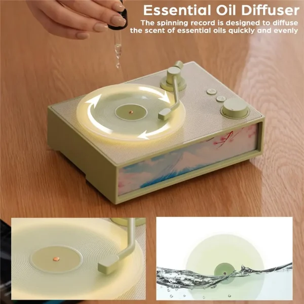 Retro Record Player Bluetooth Speaker (4) Retro Record Player Bluetooth Speaker with Built-in Aroma Diffuser & Night Light