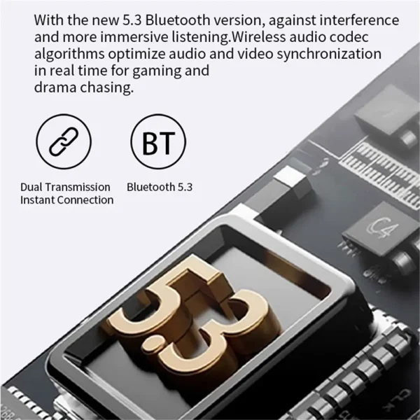 Wireless Earbuds Bluetooth 5.3 with Digital Charging Case, Hi-Fi Stereo & Deep Bass Waterproof Earphones for iPhone & Android
