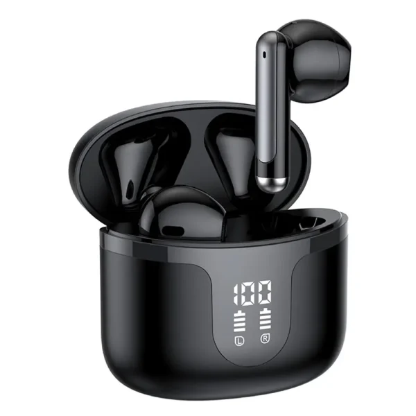 S47 wireless earbuds with digital charging case.