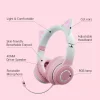 Kids Wireless Cat Ear Headphones with Removable Microphone - RGB LED Bluetooth Gaming & Music Headset
