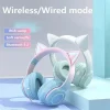 Kids Wireless Cat Ear Headphones with Removable Microphone - RGB LED Bluetooth Gaming & Music Headset