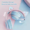 Kids Wireless Cat Ear Headphones with Removable Microphone - RGB LED Bluetooth Gaming & Music Headset