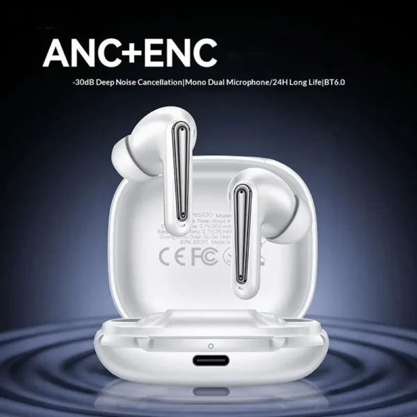 Charging case open showing both wireless earbuds
