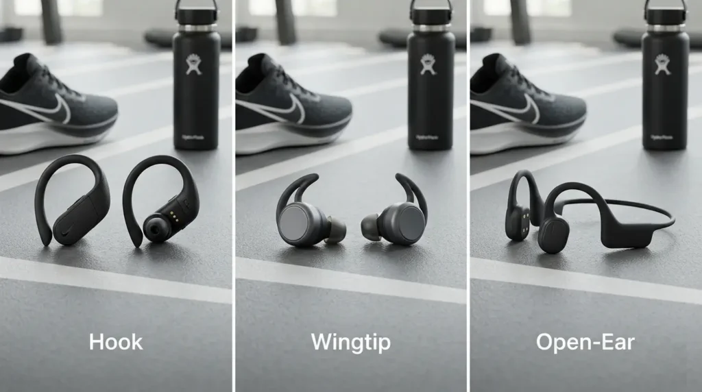 comparison of earbud fit styles for running, gym, and cycling workouts