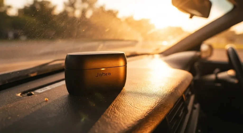 earbuds charging case exposed to heat on a car dashboard