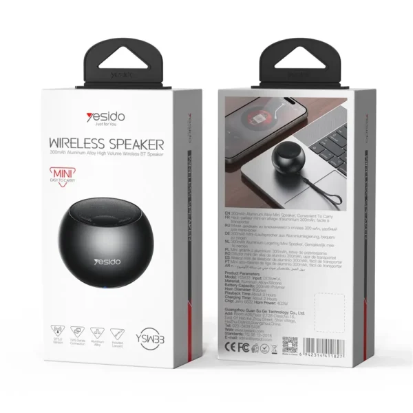 6820000874A-8 Yesido Mini Wireless Speaker: Sleek Premium Aluminum Build + TWS Pairing